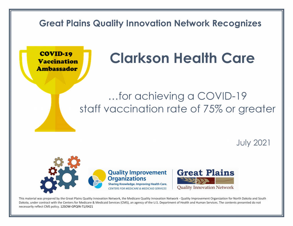 Clarkson Health Care COVID-19 Ambassador Certificate