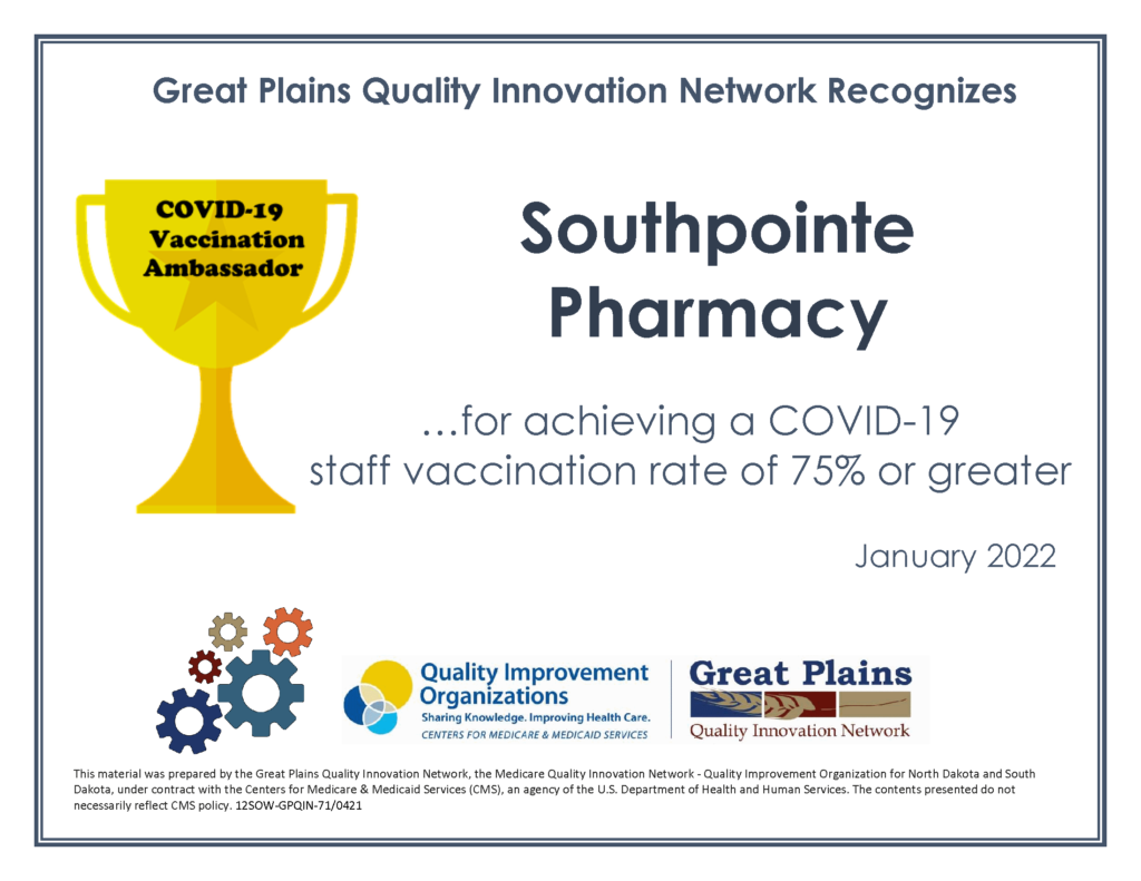Southpointe Pharmacy Ambassador Certificate