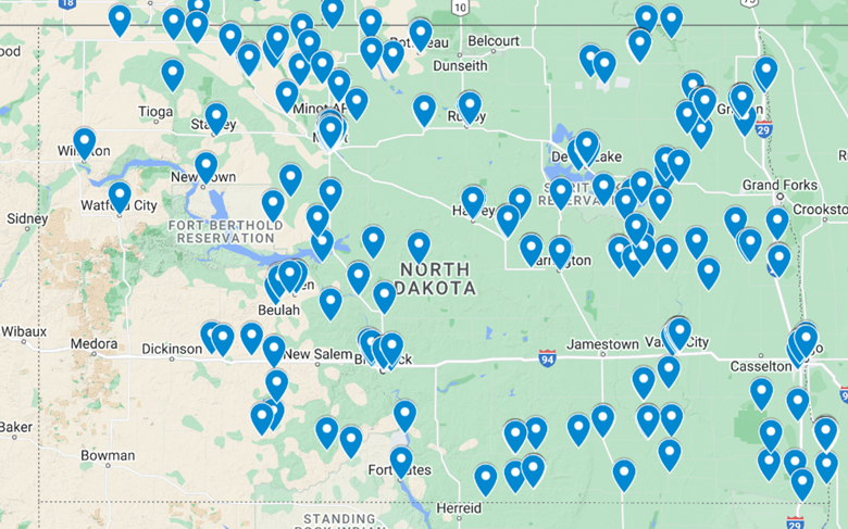 Figure 2 Locations of ONE Boxes in Communities Across North Dakota